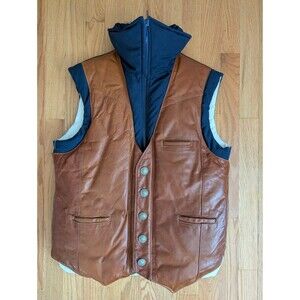 vintage 1970s puffer vest GOOSE DOWN indian head nickel S leather WESTERN ski 38